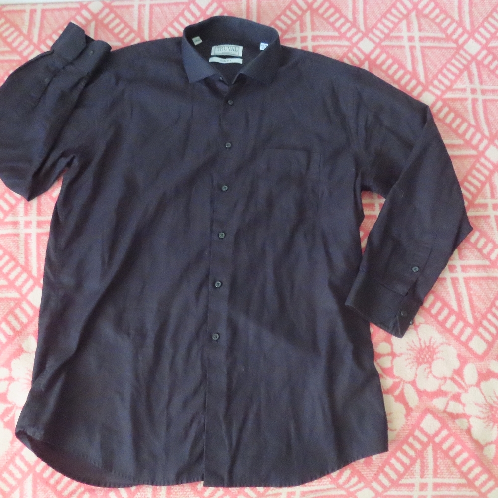 Truval tailored dress shirt slim fit 17.5 /44 2/3 black button up